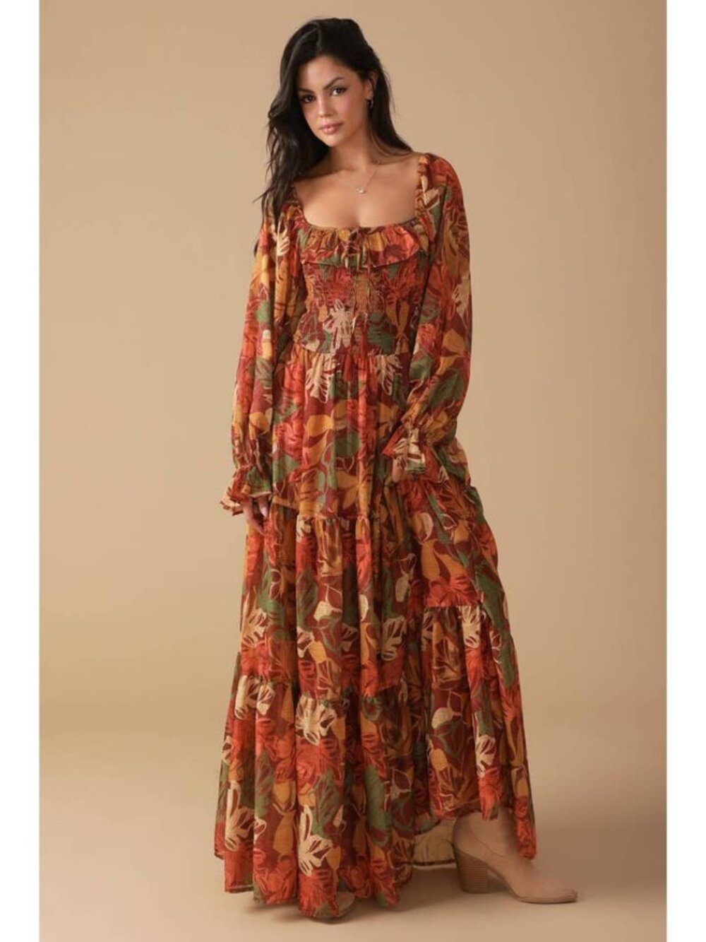 Women Fall Print Maxi Dress
